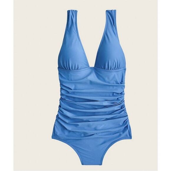 NWT J.Crew Ruched Femme Blue Padded One Piece Swimsuit Size 18 - Picture 1 of 12